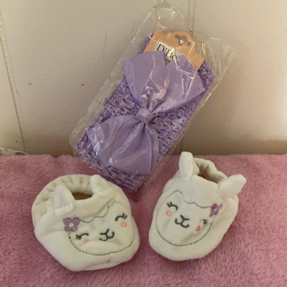Baby bow head wrap and slipper bundle